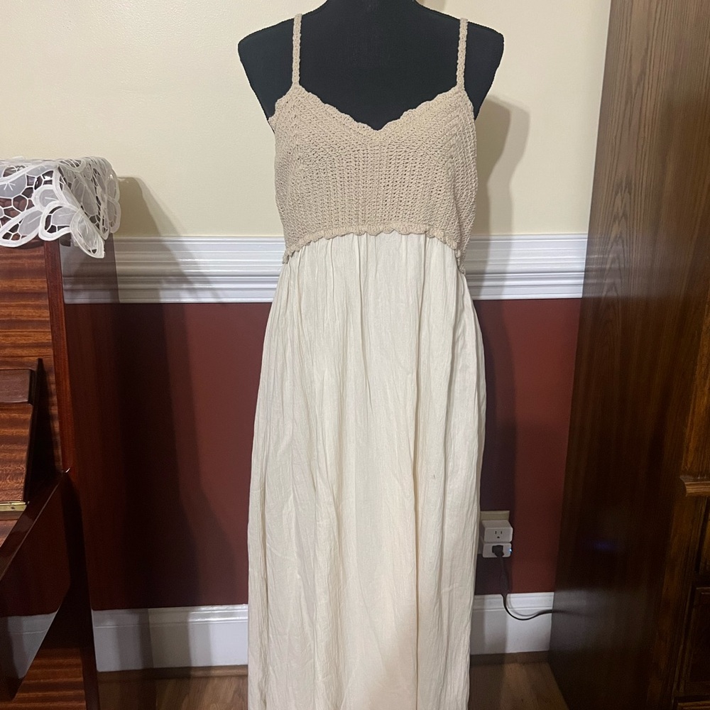 ZARA crochet knit maxi dress - cream / nude colored